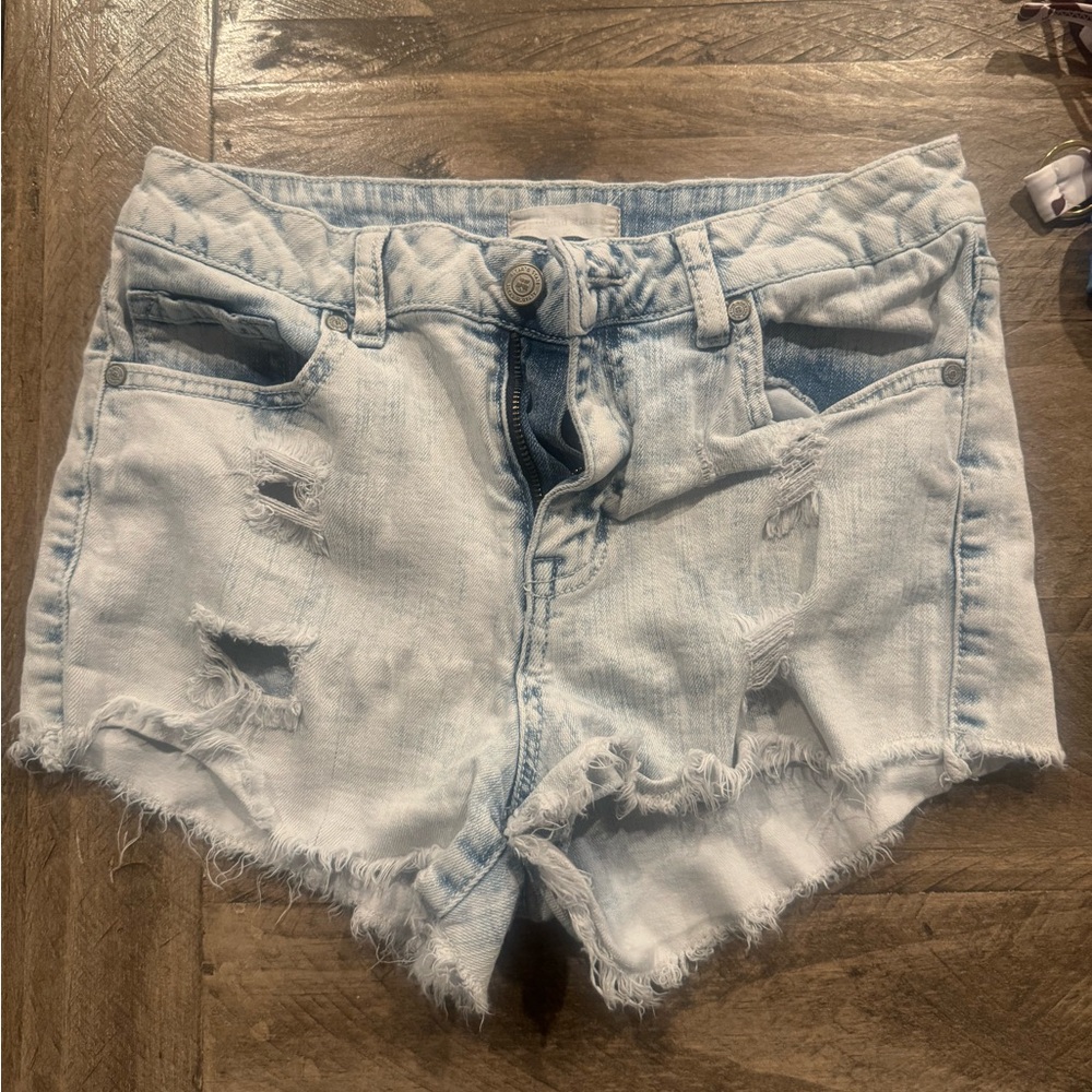 Blue Jean Shorts with Distressed Frayed Hem